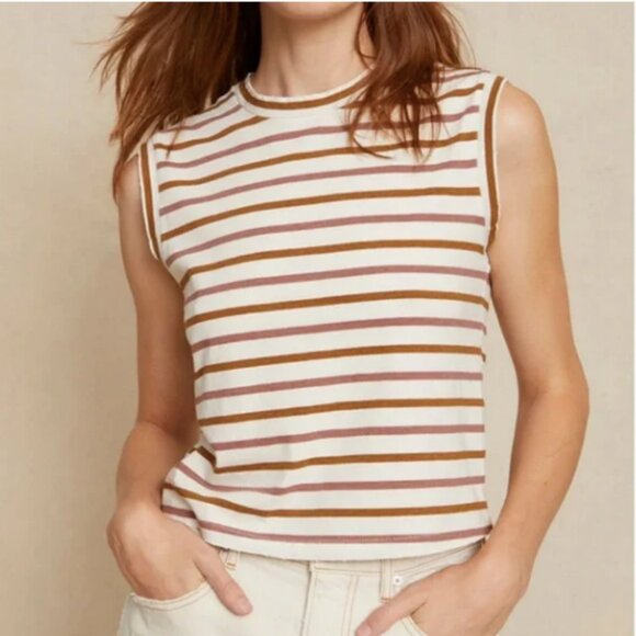 AMO Tops - Amo Sleeveless Babe Tee in Rose/Mustard Stripe